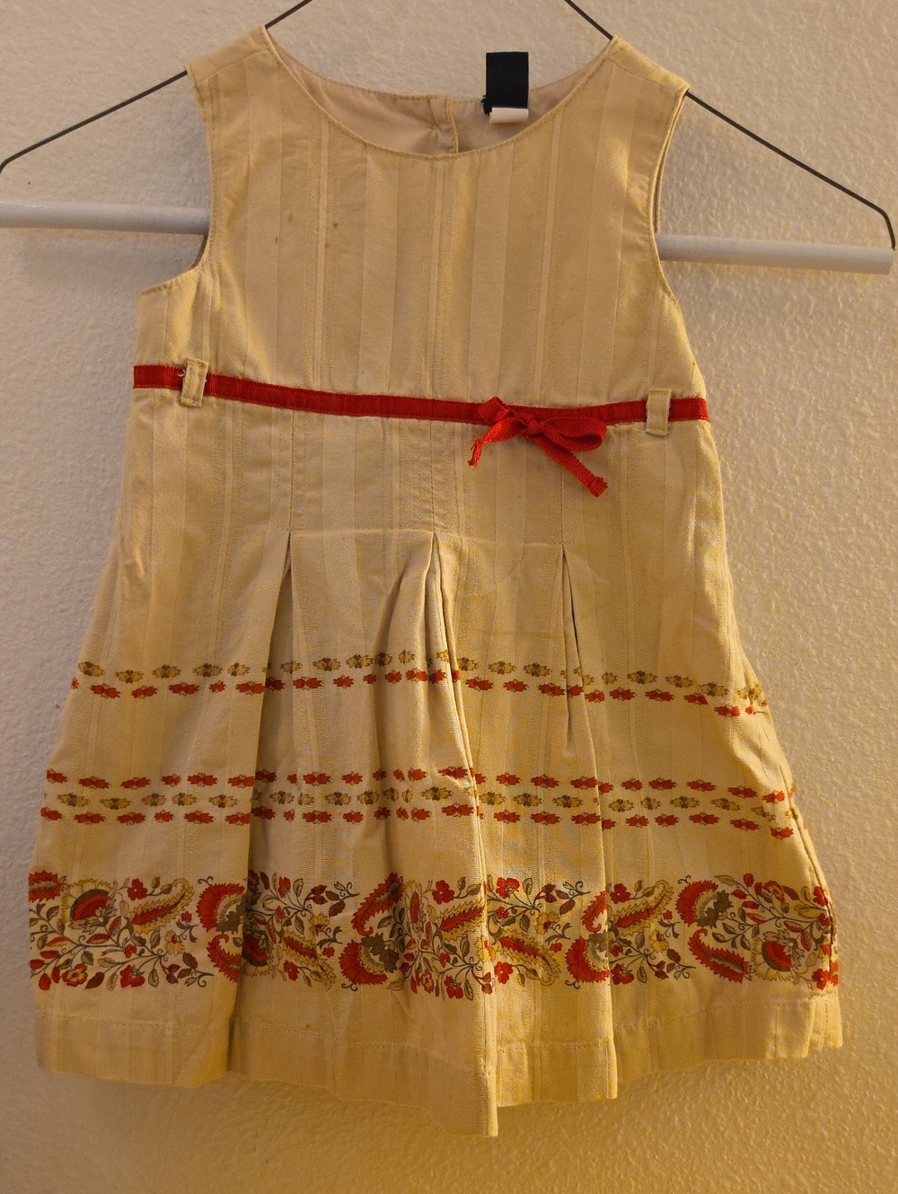 VTG 2004 Baby Gap Khaki Striped Paisley Jumper Dress Fall Thanksgiving